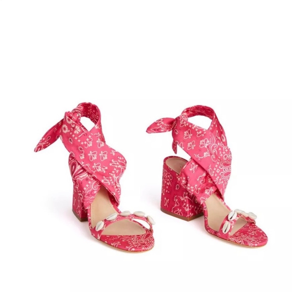 Schutz Malia Embellished Bandana-Print Slide Sandals Pink 7